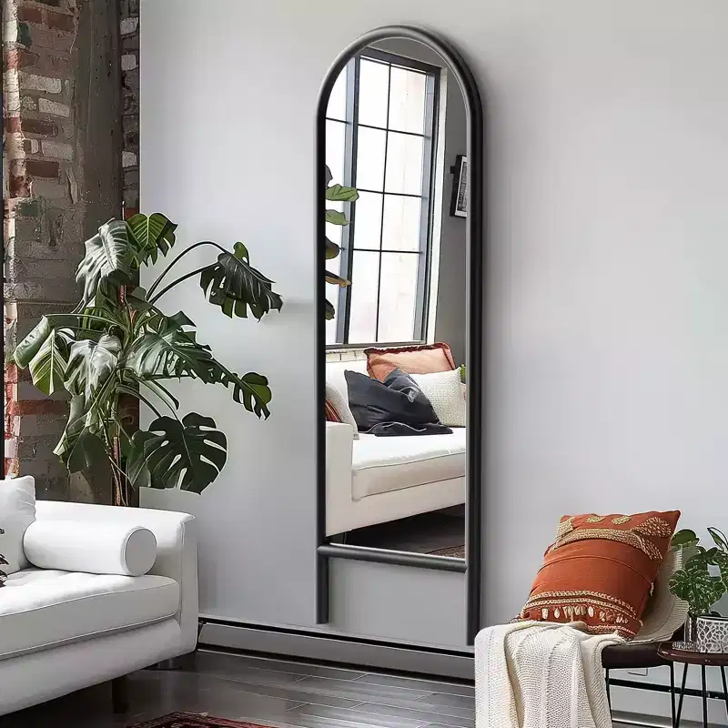 PexFix 21 in. W x 64 in. H Ladder-Style Arched Solid Wood Framed Mirror in Brown