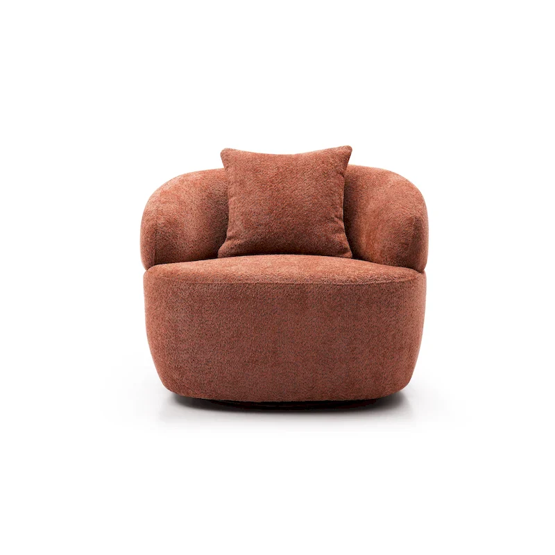 Orange Modern 34.6 Upholstered 360 Swivel Barrel Chair with Solid Wood Frame