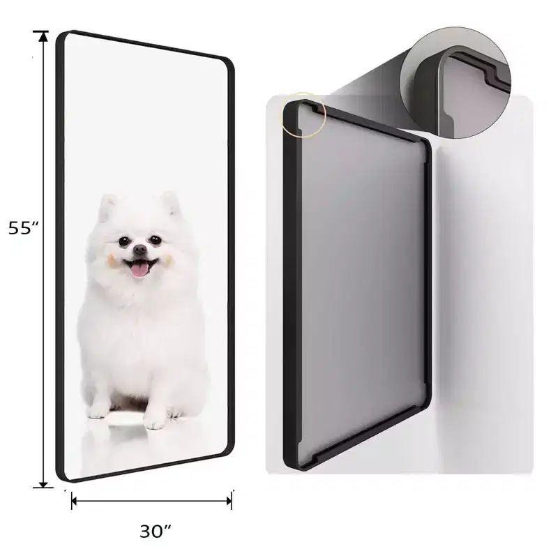 Modern Black Metal Framed Full Length Wall Mirror  Rectangular with Rounded Corners  Vertical or Horizontal Mount  Perfect for Bathroom
