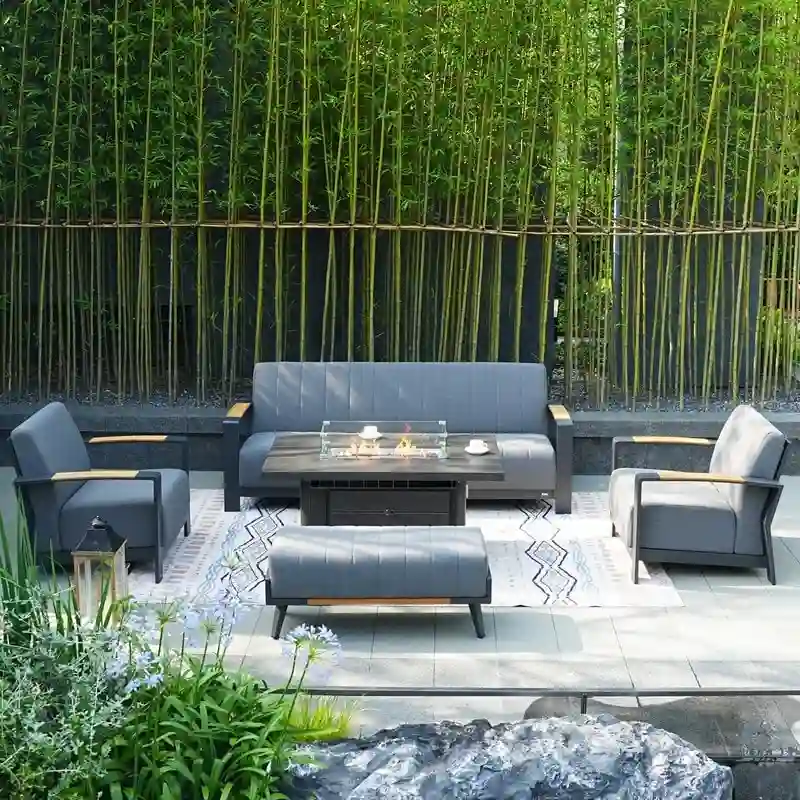 5-Piece Patio Acrylic Sponge Chat Set with Fire Pit Table and Bench