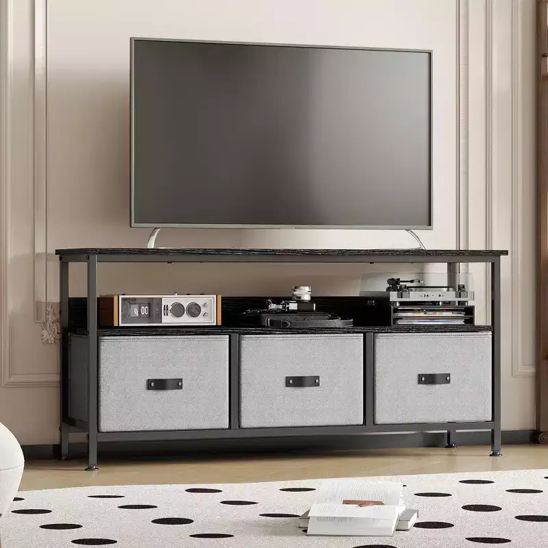 55 Media Console with Storage - Modern TV Stand with Drawers & Shelves for Living Room & Bedroom