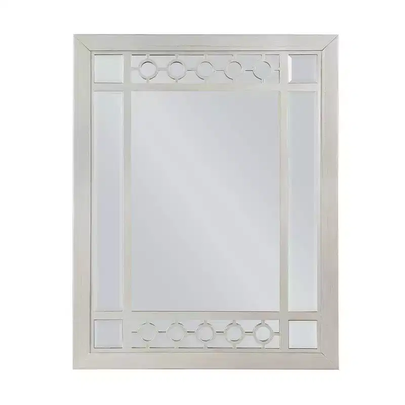 Rectangle Dresser Mirror, Silver Finish, Beveled Glass & Geometric Trim, 31