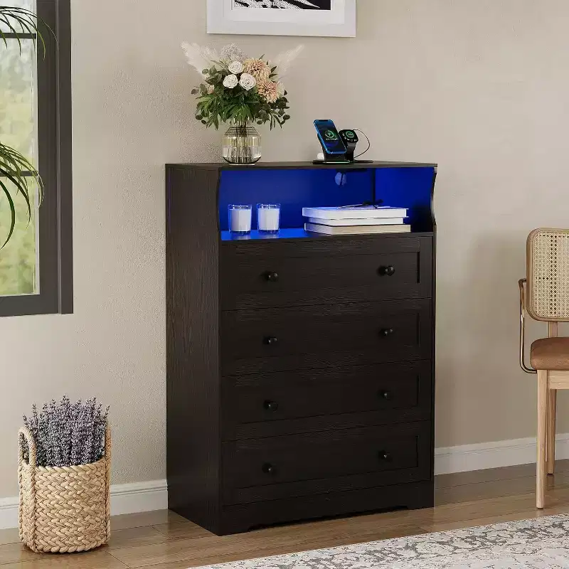 4 Drawer Wooden Dresser for Bedroom, Modern Nightstand, Wood Chest of Drawers Storage Organizer for Living Room, Hallway, Closet