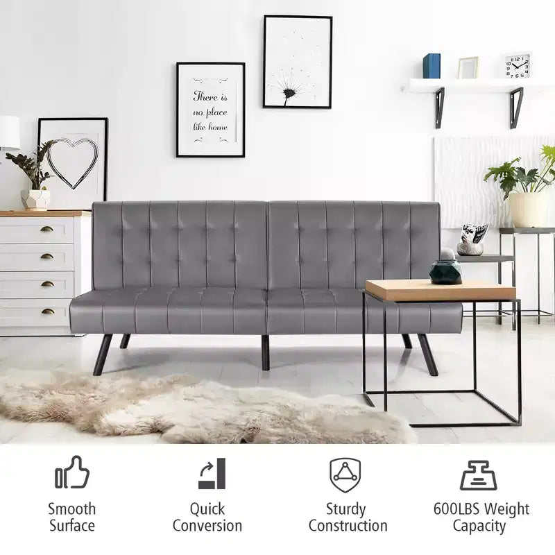 Costway Futon Sofa BedPU Leather Convertible Folding Couch Sleeper Lounge White/Black/Grey