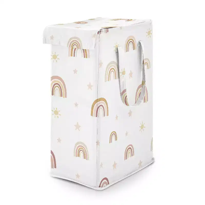 Foldable Laundry Hamper with Handles Boho Rainbow Pink Yellow Beige