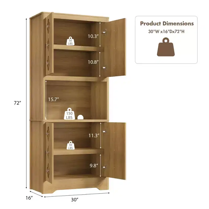 COZONY 72 Inch Tall Pantry Cabinet Kitchen Hutch Storage with Countertop Microwave Stand Wooden Cupboard for Dining Room Living Room