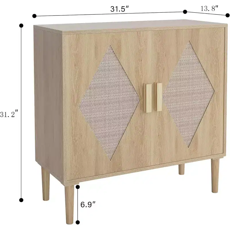 Acekool Two-Piece Dining Sideboard with Handcrafted Rattan Doors, Adjustable Shelves & Large Storage for Living Room, Dining Room & Kitchen