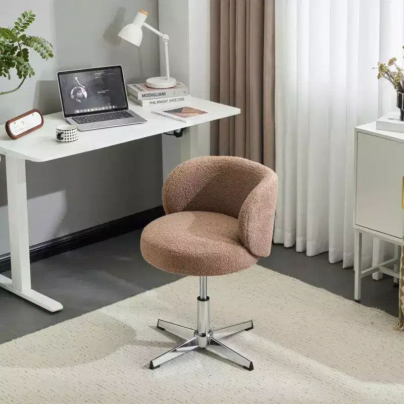 Teddy Fabric Armless Swivel Office Chair with Adjustable Height & Curved Back White