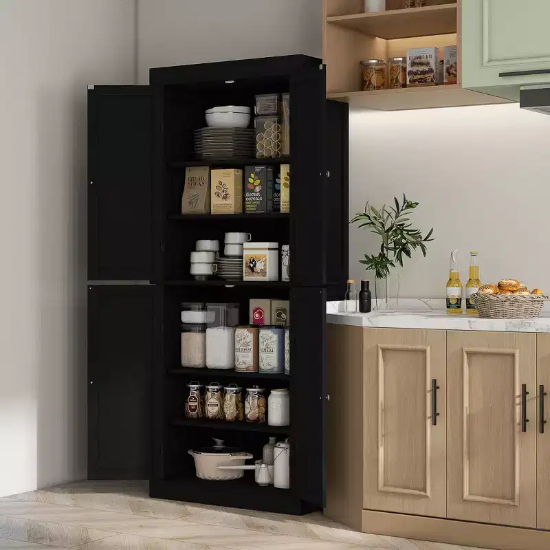 72 Kitchen Cabinet, Pantry Storage Cabinet with Doors and Shelves, Freestanding Food Pantry Cabinet Wood Grain