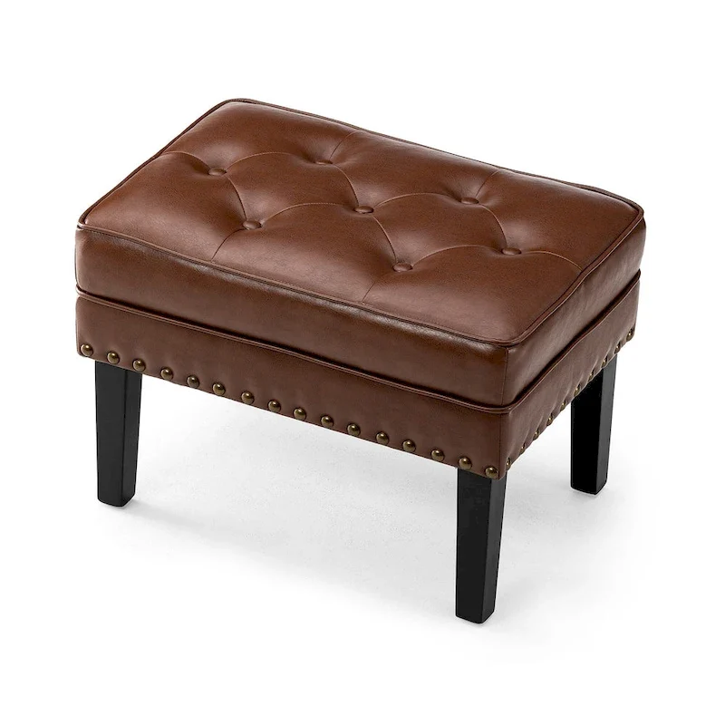 Black / Coffee Mid-Century Button-Tufted PU Leather Ottoman