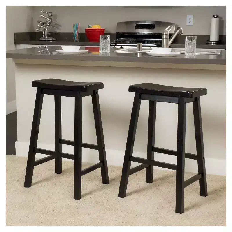 Christopher Knight Home Set of 2 29" Pomeroy Saddle Barstool Black: Rubberwood Frame, Farmhouse Style
