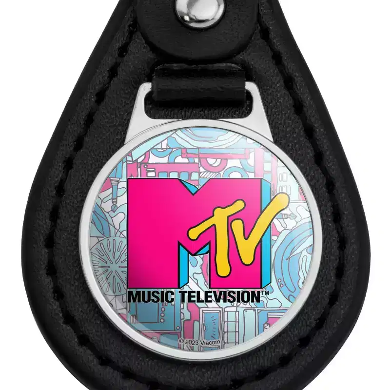 Mtv Techno Neon Logo Black Leather Keychain