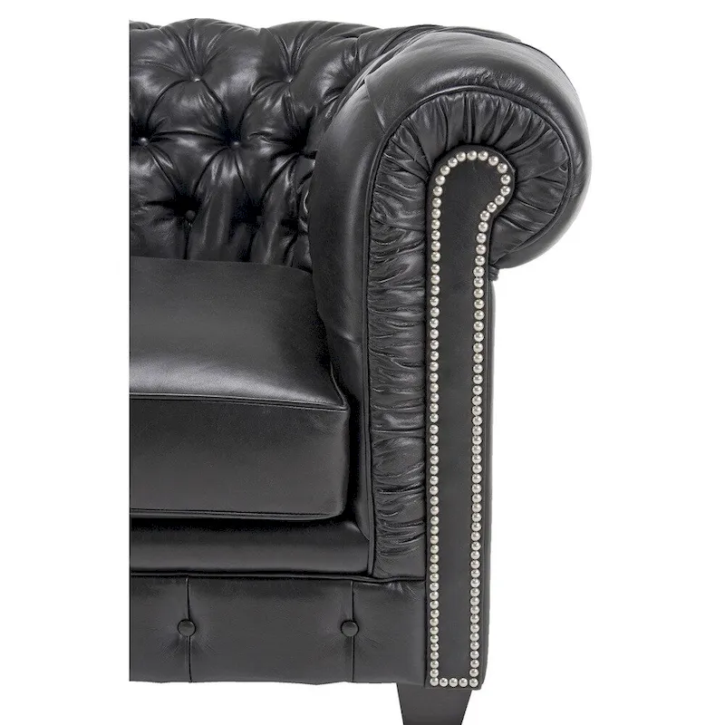 Black Tufted Chesterfield Leather Sofa, 3-Seater