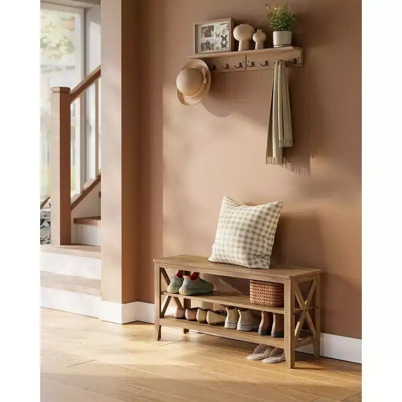 Entryway Storage Bench, 2-Tier Shoe Rack, 11.8 x 39.4 x 18.9 Inches, Holds up to 600 lb, Farmhouse Style