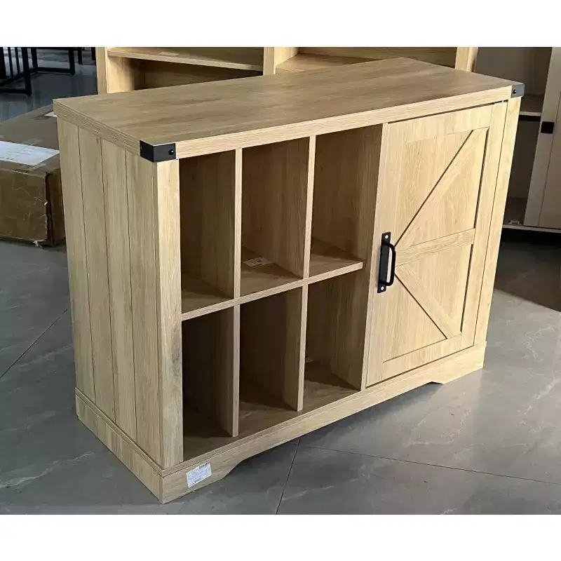 Vertical cabinet, farmhouse turntable storage cabinet with shelves holding up to 750 albums, wooden CD/DVD table stand for living room use.