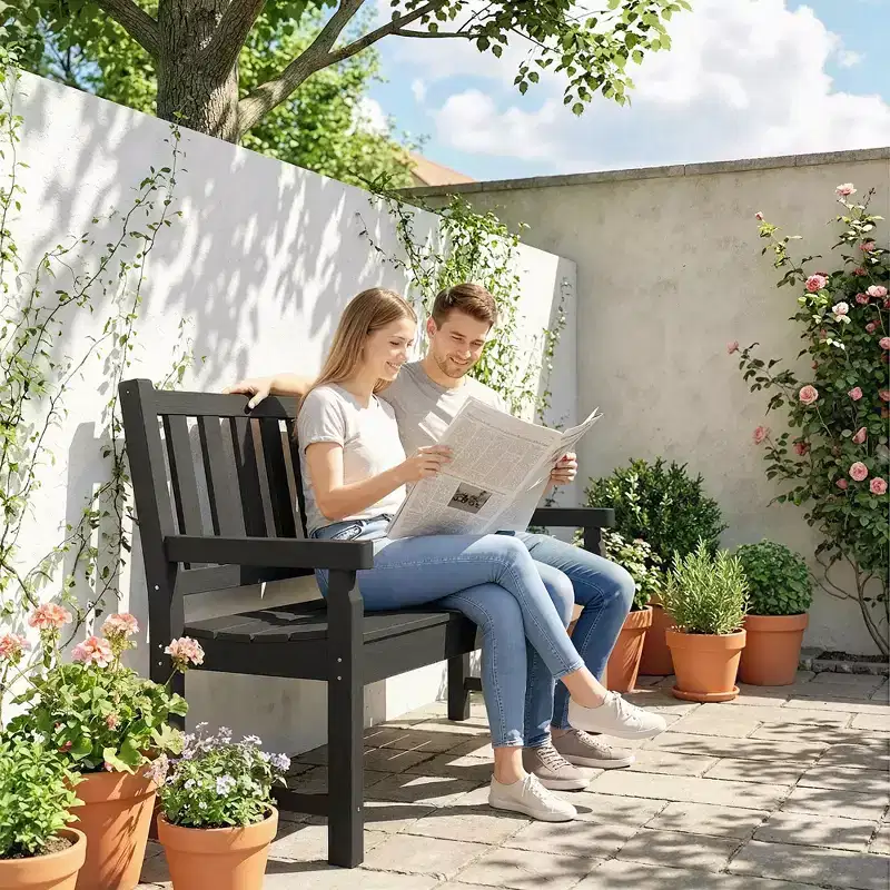 Outsunny Outdoor Bench, 49 All-Weather HDPE Garden Bench, 2-Person Patio Benches with 530 lbs Capacity, Curved Seat for Backyard
