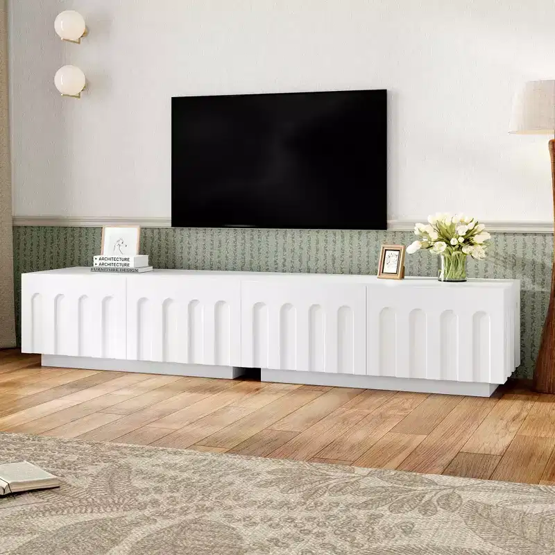 MAYEERTY White Elegant TV Stand, Arched Design Media Console with 4 Drawers for 80 TVs
