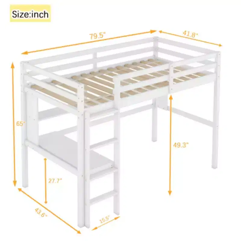 Double-Level Loft Bed with Integrated Desk and Storage Shelf – 65