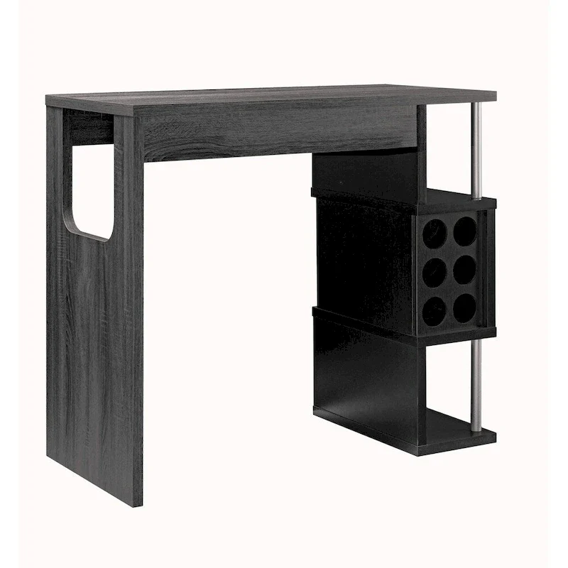 Bar Table with 3-Tier Side Shelves and Wine Glass Holders, Gray
