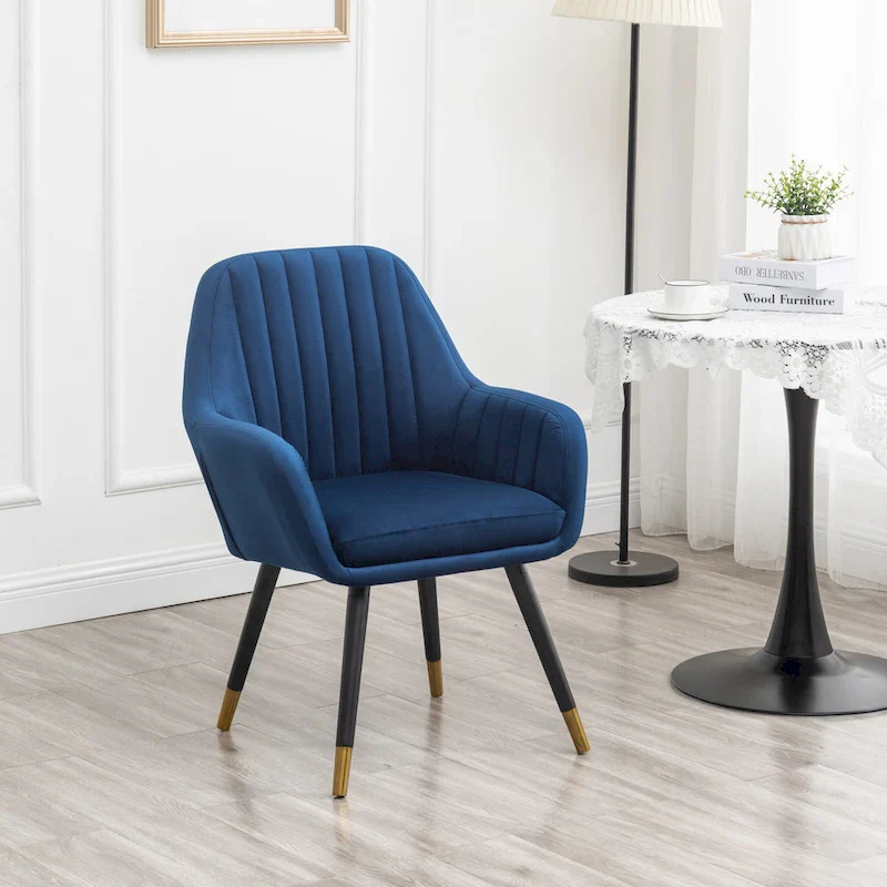 Velvet Barrel Accent Chair | Deep Tuck-Pleated | Beech Wood Legs with Gold Accents | 25.5