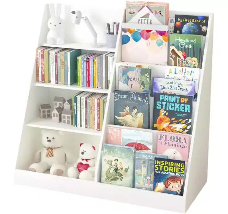 Kids Bookshelf and Toy Storage Organizer, Children Bookcase for Kids Rooms, Multifunctional 4 Tier Wooden Kids Book Shelf