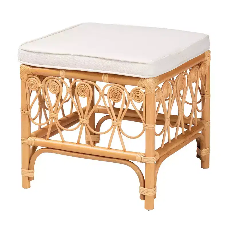 bali & pari Ibiza Rattan Footstool White/Light Honey: Upholstered Polyester, No Assembly Required