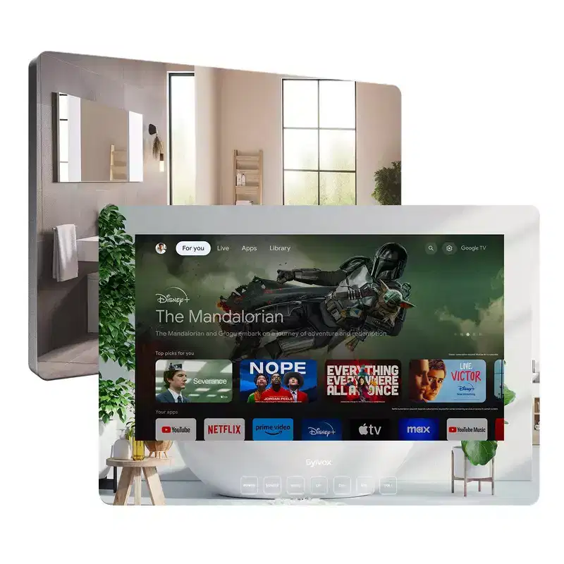 SYLVOX 32 Smart Mirror TV for Bathroom, 1080P Newest Google TV Support Google Assistant, IP65 Waterproof TV for Bathroom Shower & SPA (Wall Mount)