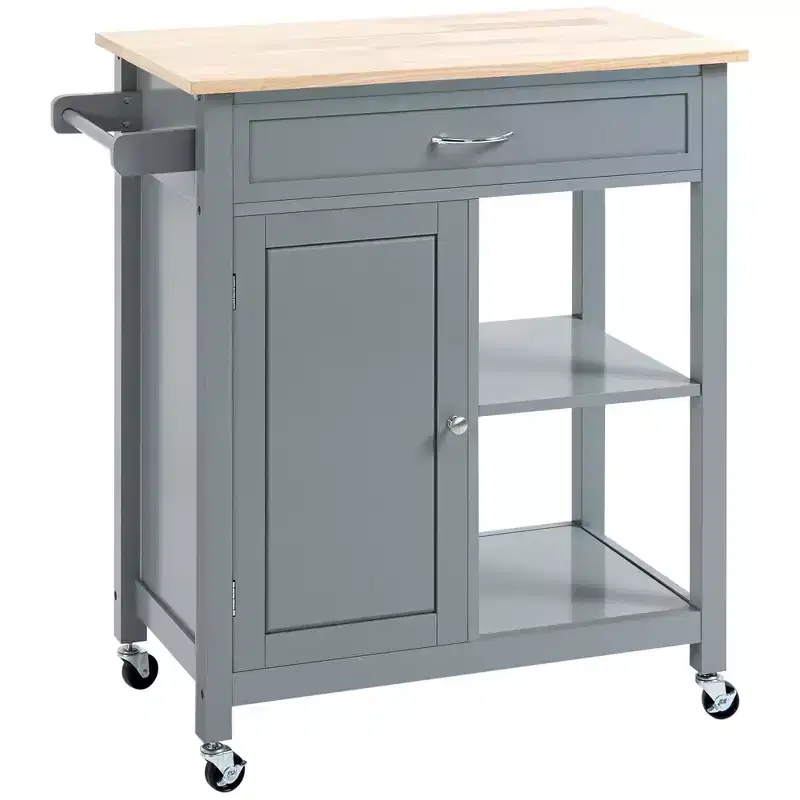 HOMCOM Rolling Kitchen Cart with Wood Top, Kitchen Island with Storage Drawer on Wheels for Dining Room
