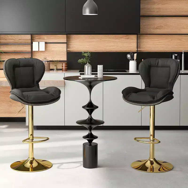 Costway Adjustable Bar Stool Set of 2 Leathaire Bar Chairs with Padded Seat & Footrest