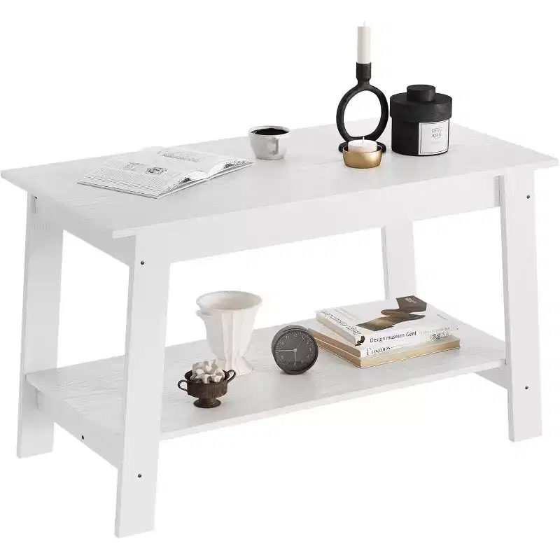 31.5 Modern Industrial Farmhouse Coffee Table with 2-Tier Storage, Black Rectangular MDF Table, Compact Durable Living Room & Office Table