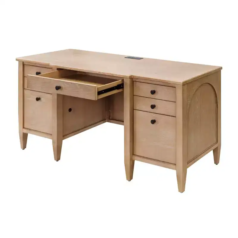 Modern Wood Credenza and Hutch Laurel Collection Light Brown - Martin Furniture: Wire Brushed, Arched Panels