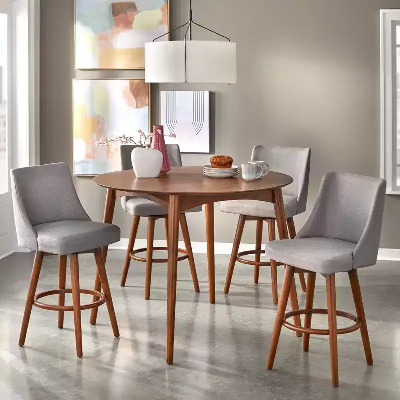 Lifestorey 5pc Derby Mid Century Modern Counter Height Dining Set Walnut/Gray