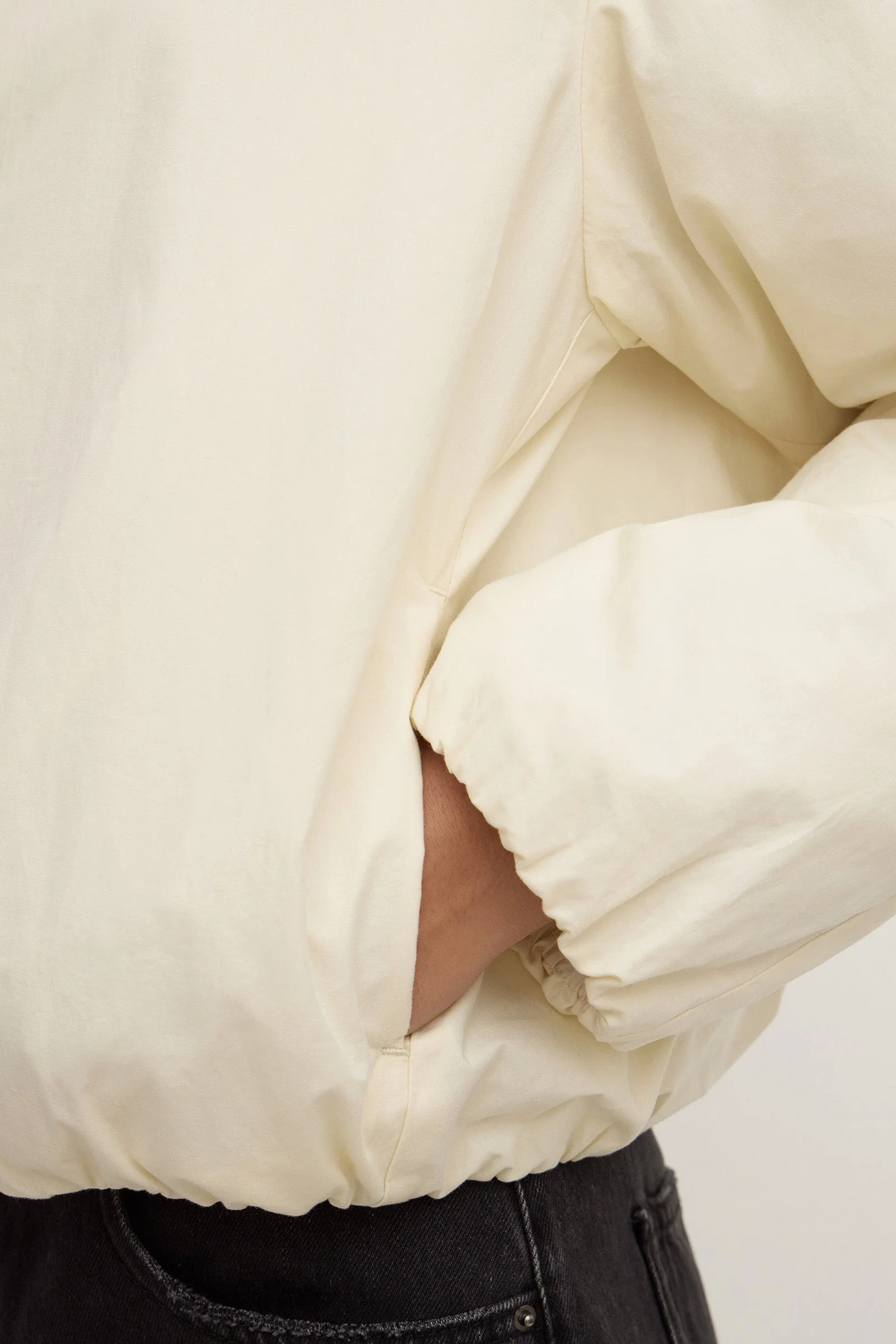 Antique White Padded Cotton Bomber Jacket