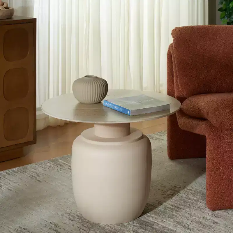 Kielh Tall Ceramic Side Table - ACC2902A - Beige Ceramic/Beige - Safavieh