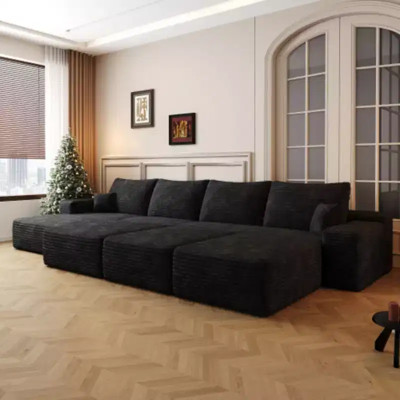 Large Size Modular Cloud Sofa 6 Seats Down Sofa Apartment Living Room Sofa ,No Assembly Required,Black