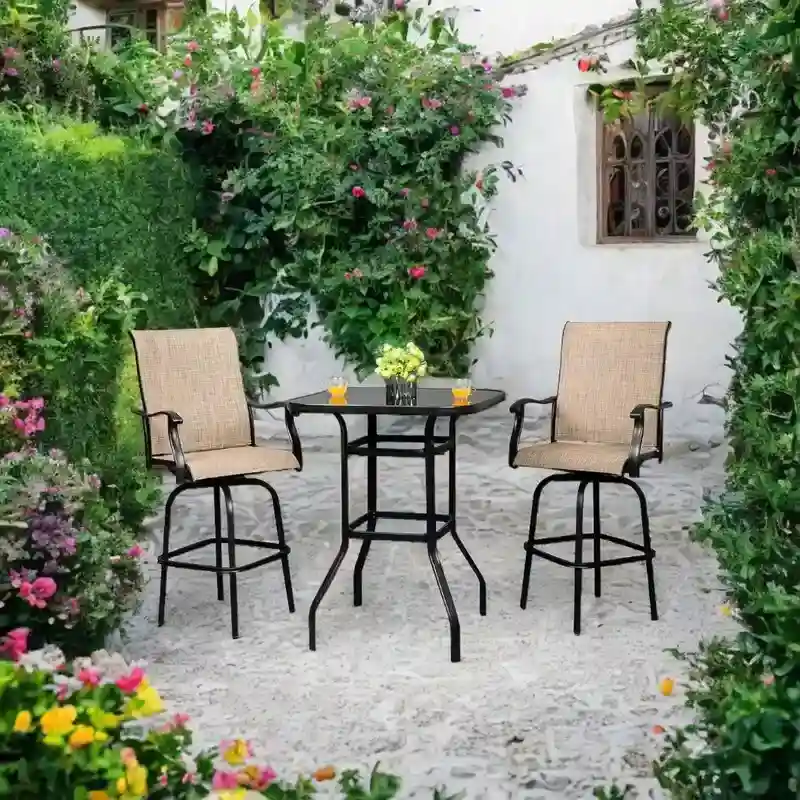31.5W x 40H Patio Wrought Iron Glass High Bar Table