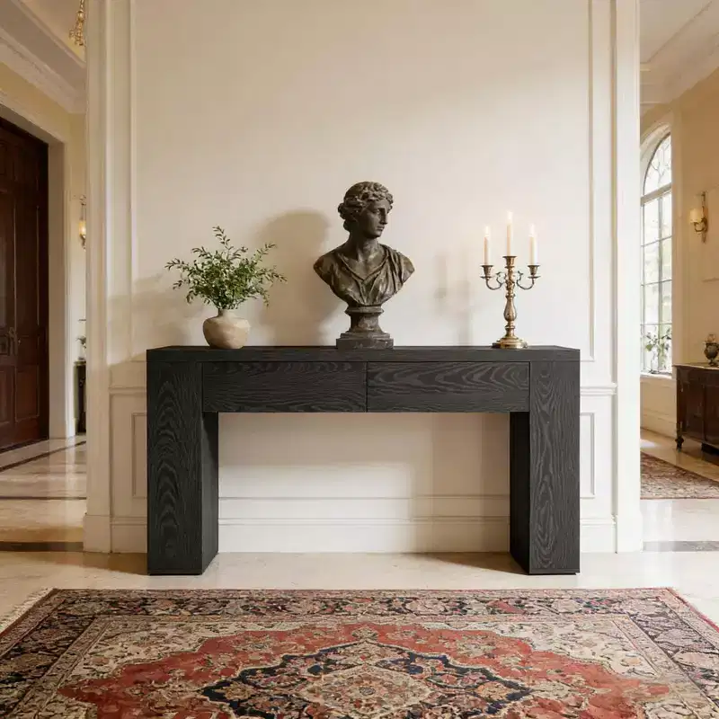 GDFStudio Bristol 63-Inch Wood Grain Console Table with Hidden Drawers