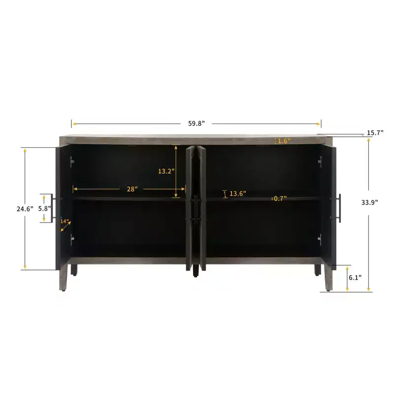 60'' Sideboard Buffet Cabinet, Vintage Wooden Sideboard Storage Cabinet with 4 Doors & Adjustable Shelf, Accent Cabinet for Living Room