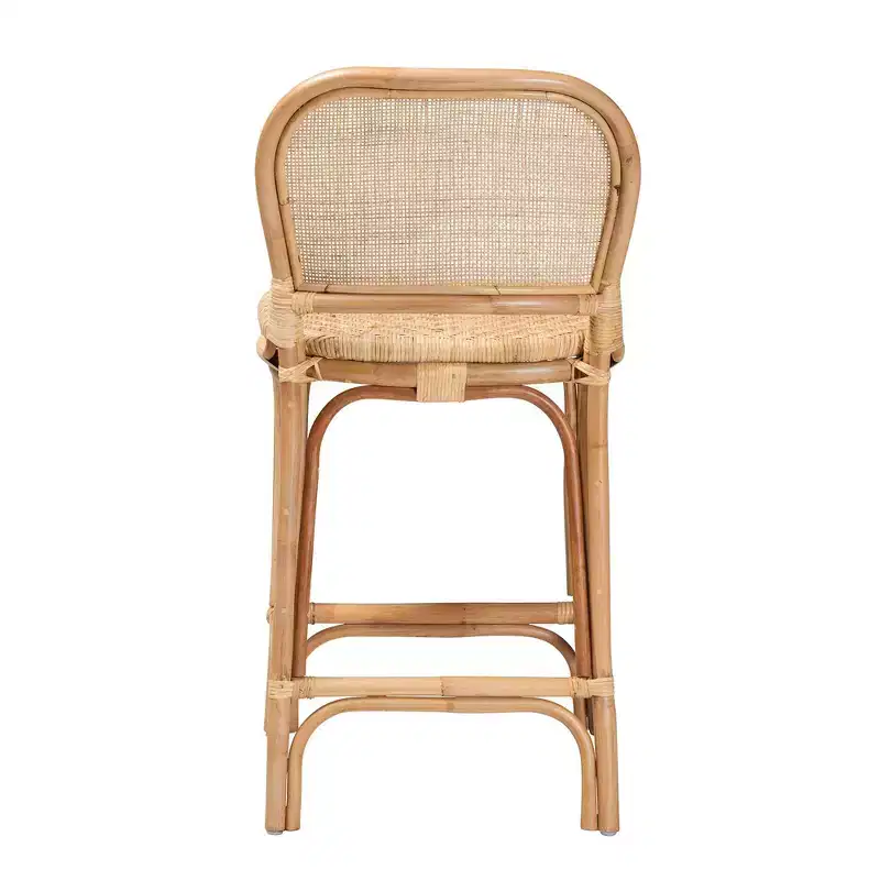 Rattan Counter Height Barstool Natural Brown, Fixed Height, No Assembly, Spot Clean