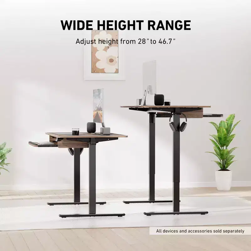 48X24 Inch Electric Standing Desk, Work Home Office Computer Table for Study, Writing, and Games, Wooden Desktop Desks, Brown