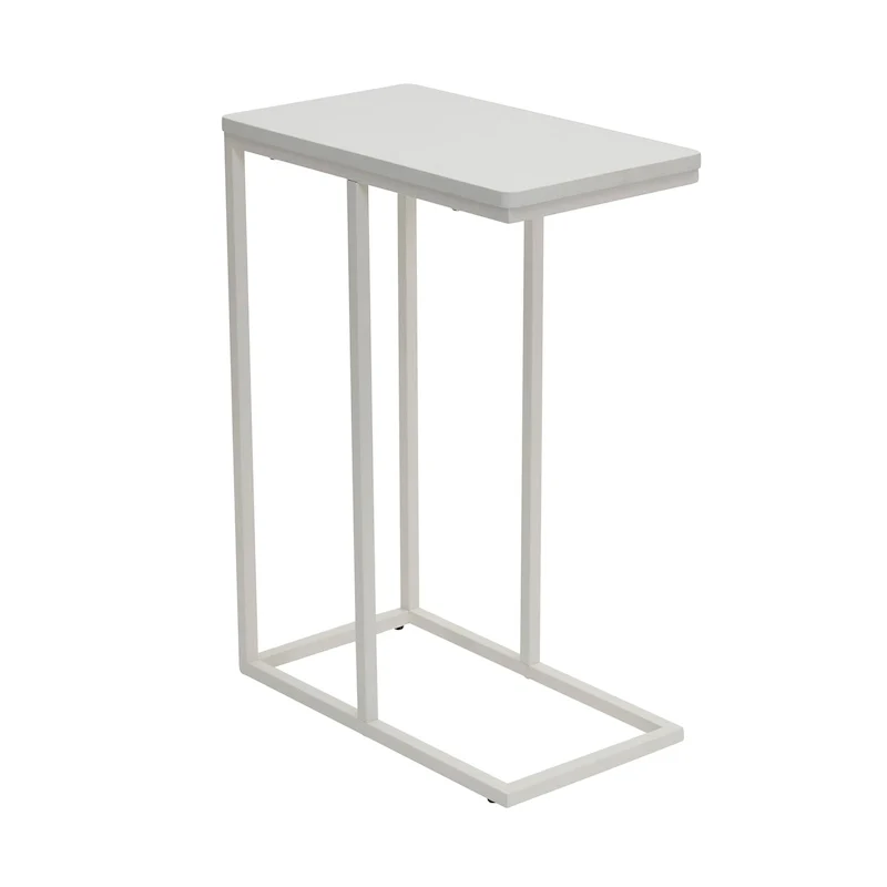 C-Shape Side Table, Faux Stone Top, Black Frame, Space-Saving Design