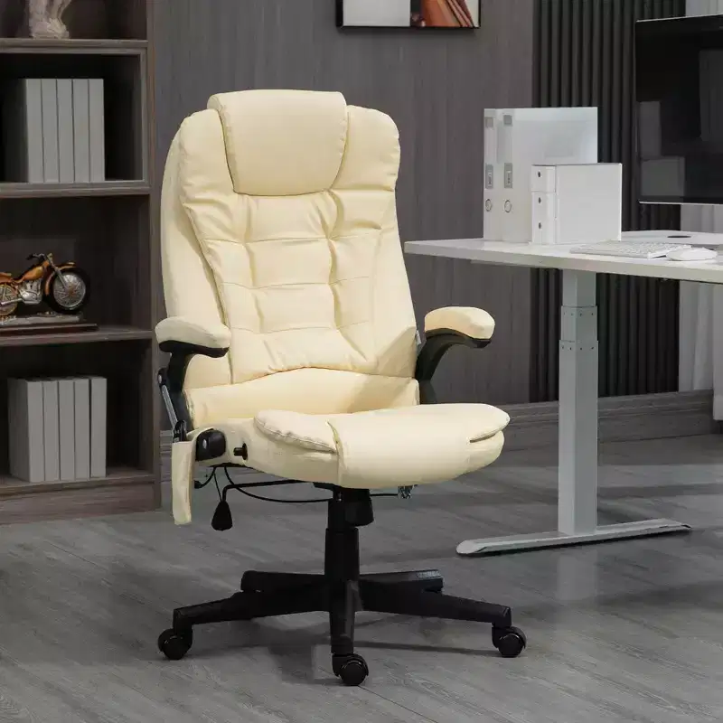 High-Back Massage Office Chair with 6 Vibration Points, Heat & Reclining, Beige