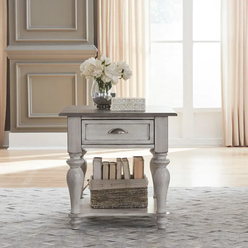 Antique White & Weathered Pine Drawer End Table