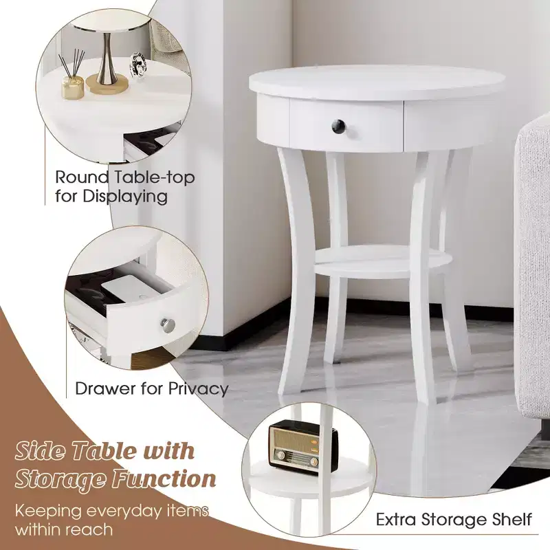 tier Side End Sofa Table Round Nightstand Bedroom Living Room White/Espresso/Black