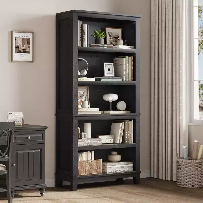 5 Tier Narrow Bookshelf w/Wooden Legs, Farmhouse Narrow Bookcase for Living Room Apartment Office