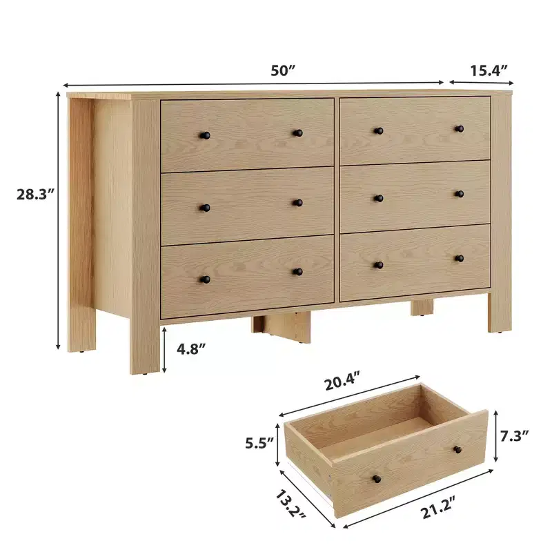 Dressers for Bedroom, Large 6 Drawer Dressers with Deep Drawers & Metal Knobs, Modern Wooden Double Chests of Drawers for Kids Bedroom, Entryway