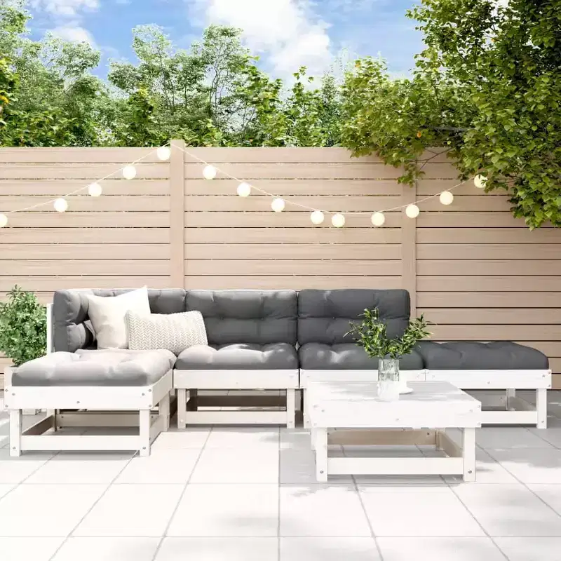 vidaXL Garden Lounge Set White Solid pine wood, Plywood Medium Modular