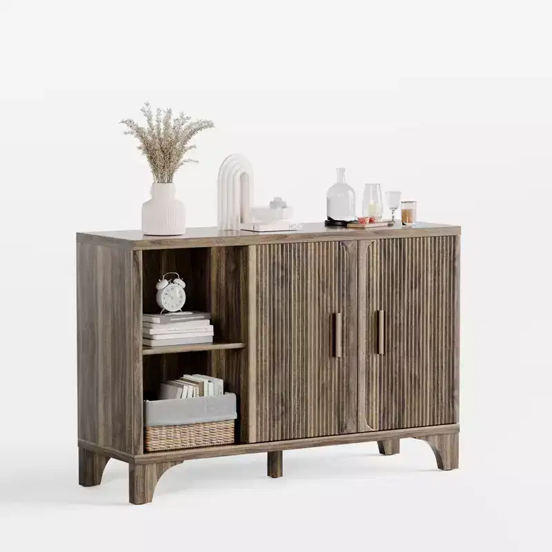 SUGIFT Modern Storage Cabinet with Adjustable Shelves, Durable Wood Frame, Raised Base and Multi-Purpose Home Organization