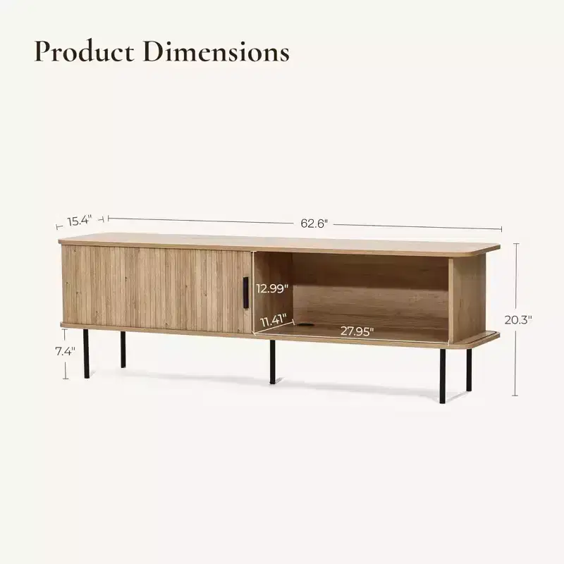 62.6 Modern TV Stand with Storage for TVs Up to 65 Inch, Oak Entertainment Console with Sliding Doors Brown
