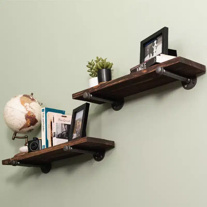 RESTORE Boulder Black 24 in. Shelves with Straight Brackets by Pipe Decor